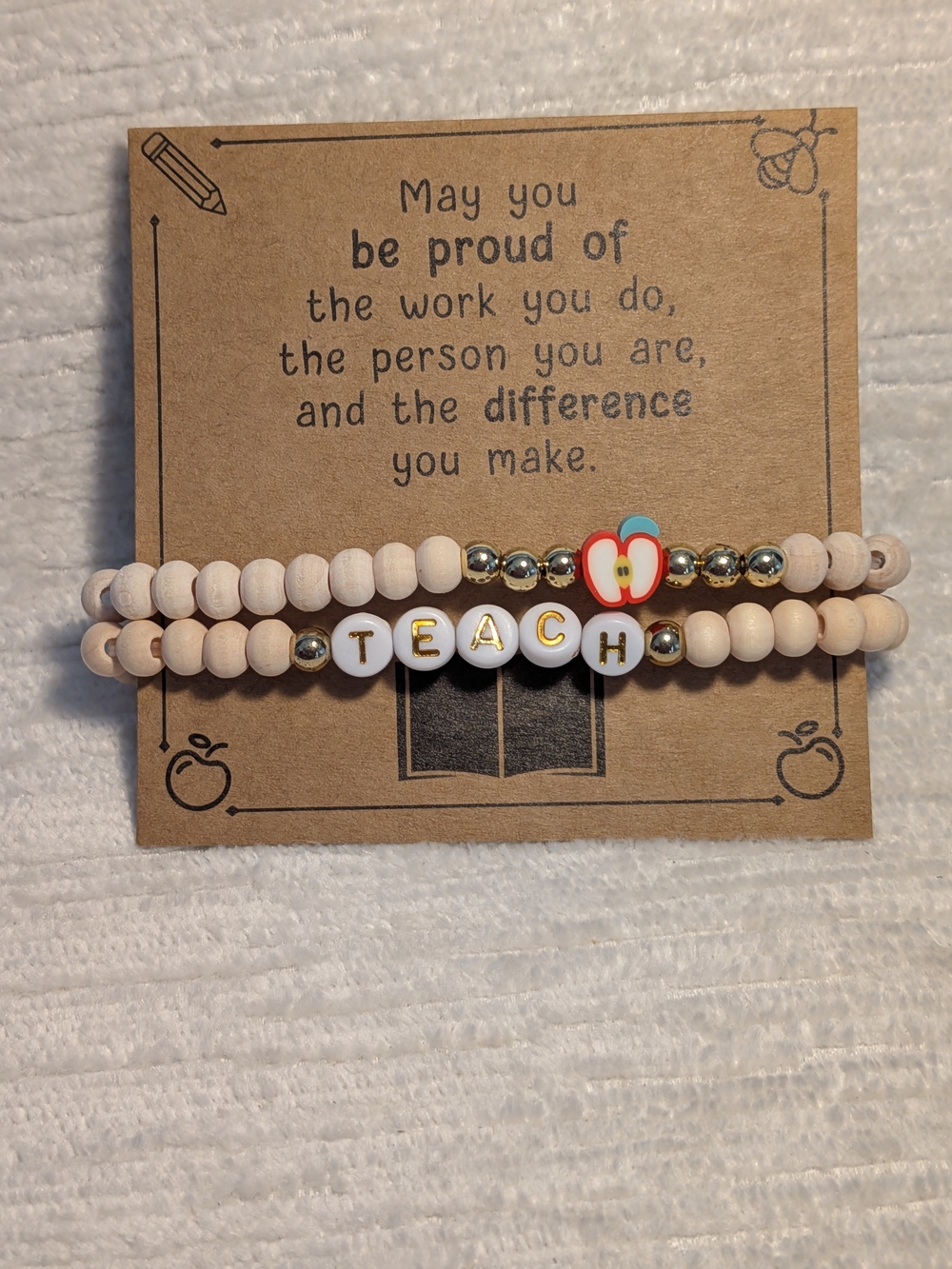 TEACH beaded bracelet set with apple charm Gift Ready